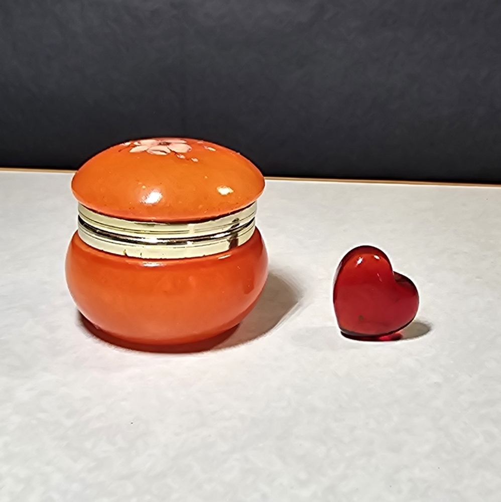 Orange Decorative Trinket Box with Heart Accent